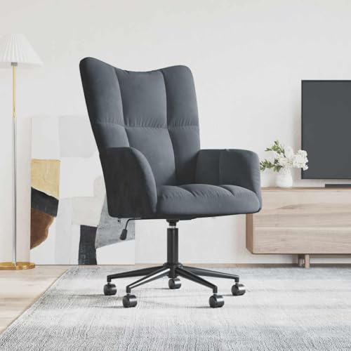 Myheimly Relaxsessel mit Rollen Höhenverstellbar Drehbar Fernsehsessel Polstersessel Polsterstuhl Relaxstuhl Sessel Ohrensessel Wohnzimmer Samt Relaxsessel Dunkelgrau von Myheimly