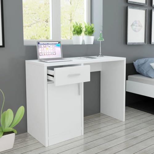 Myheimly Schreibtisch Bürotisch Arbeitstisch Computertisch PC Tisch Holztisch Büromöbel Laptoptisch mit Stauraum 100x40x73cm Weiß von Myheimly