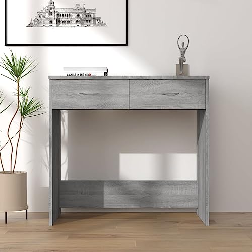 Myheimly Schreibtisch mit 2 Schubladen Computertisch Bürotisch Arbeitstisch Laptoptisch PC Tisch Jugend Kinderschreibtisch 80x40x75cm Holzwerkstoff Schreibtisch Grau Sonoma von Myheimly