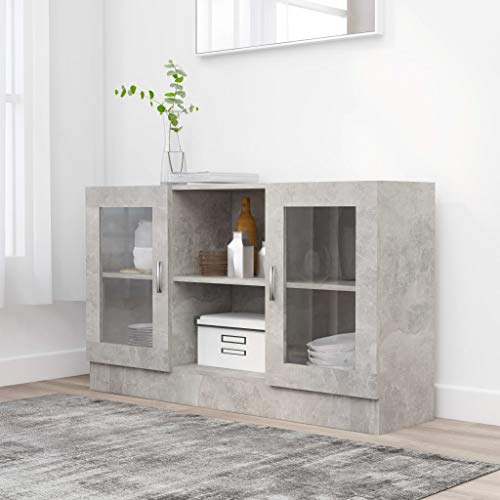 Myheimly Sideboard 2 Fächer 2 Türen Kommode Anrichte Beistellschrank Mehrzweckschrank Standschrank Schrank 120x30,5x70cm Holzwerkstoff Betongrau,Holzwerkstoff und Glas von Myheimly