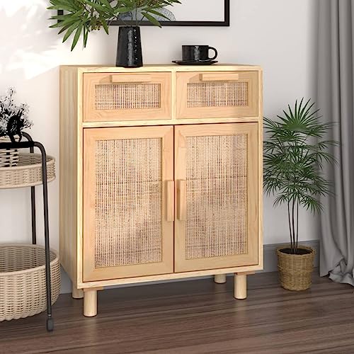 Myheimly Sideboard Schrank Anrichte Beistellschrank Kommode Mehrzweckschrank Standschrank 60x30x75cm Massivholz Kiefer Natur-Rattan Braun von Myheimly
