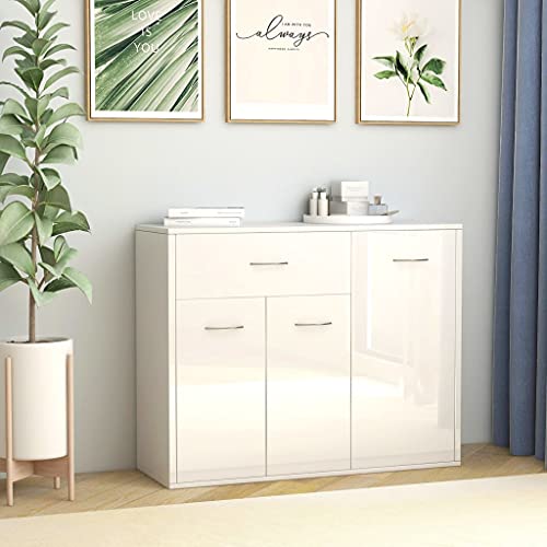 Myheimly Sideboard mit 1 Schublade 3 Türen Kommode Anrichte Schrank Beistellschrank Mehrzweckschrank Standschrank Holzwerkstoff Sideboard Hochglanz-Weiß von Myheimly