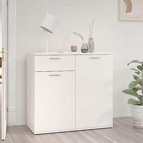 Myheimly Sideboard mit 2 Türen 1 Schublade Kommode Anrichte Mehrzweckschrank Beistellschrank Schrank Standschrank Hochglanz-Weiß 80x36x75 cm Holzwerkstoff von Myheimly