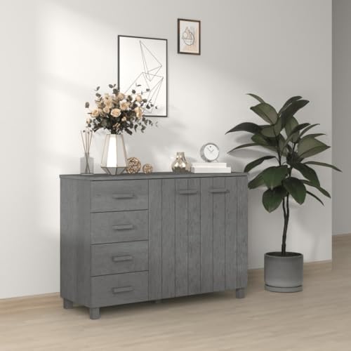Myheimly Sideboard mit 2 Türen 4 Schubladen Kommode Anrichte Schrank Beistellschrank Mehrzweckschrank Standschrank 113x40x80cm Massivholz KieferDunkelgrau von Myheimly