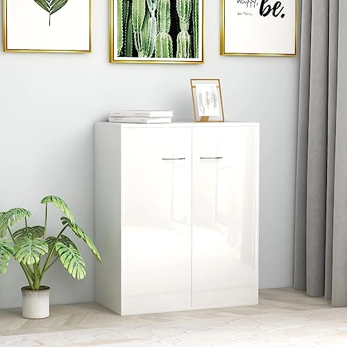 Myheimly Sideboard mit 2 Türen Kommode Anrichte Mehrzweckschrank Schrank Beistellschrank Flurschrank Standschrank 60x30x75cm Holzwerkstoff Hochglanz-Weiß von Myheimly