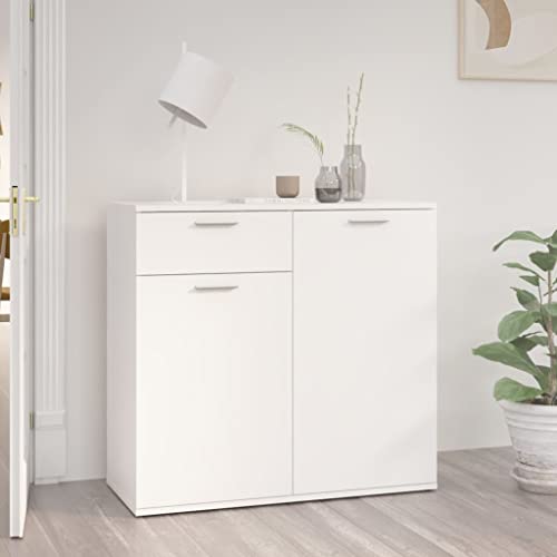 Myheimly Sideboard mit 4 Türen 2 Schubladen Kommode Anrichte Mehrzweckschrank Beistellschrank Schrank Standschrank Holzwerkstoff Weiß,80 cm von Myheimly