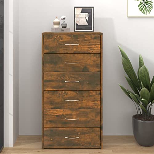 Myheimly Sideboard mit 6 Schubladen Kommode Anrichte Schrank Beistellschrank Mehrzweckschrank Schubladenschrank 50x34x96cm Holzwerkstoff Sideboard Räuchereiche von Myheimly