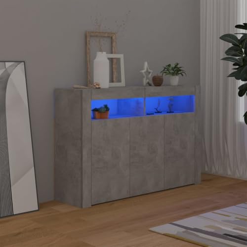 Myheimly Sideboard mit LED-Beleuchtung Schrank Anrichte Beistellschrank Kommode Mehrzweckschrank Standschrank Betongrau,115.5 cm von Myheimly