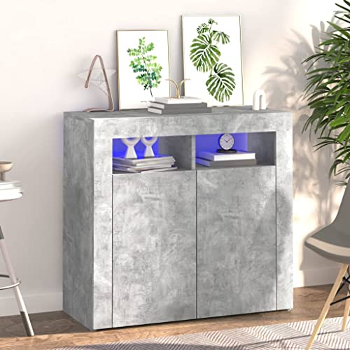 Myheimly Sideboard mit LED-Beleuchtung Schrank Anrichte Beistellschrank Kommode Mehrzweckschrank Standschrank Betongrau,80 cm von Myheimly