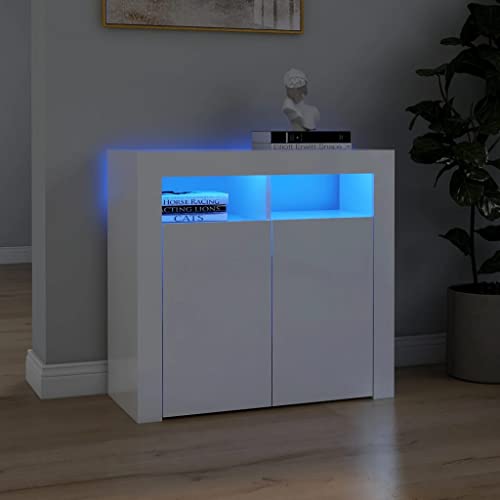 Myheimly Sideboard mit LED-Beleuchtung Schrank Anrichte Beistellschrank Kommode Mehrzweckschrank Standschrank Hochglanz-Weiß,80 cm von Myheimly