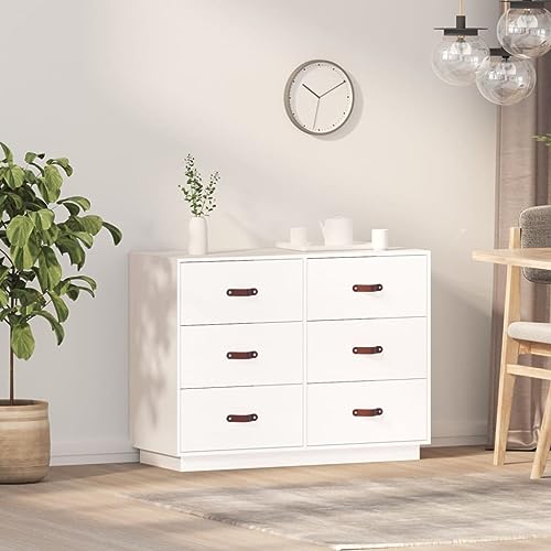 Myheimly Sideboard mit Schubladen Schrank Anrichte Beistellschrank Kommode Schubladenschrank Mehrzweckschrank 100x40x75cm Massivholz KieferWeiß von Myheimly