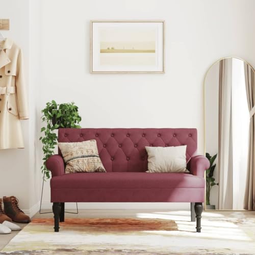 Myheimly Sitzbank mit Rückenlehne Weinrot 120x62x75,5 cm Stoff, Bank Polsterbank mit Rückenlehne Armlehnen, Bettbank mit Holzbeinen, Flurbank Ottomane für Wohnzimmer Büro, Modern von Myheimly