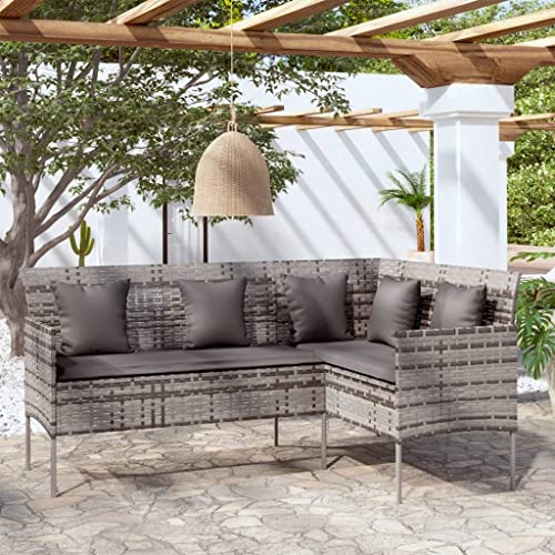 Myheimly Sofa in L-Form mit Kissen aus Poly Rattan Grau Freiluft-Sofa von Myheimly