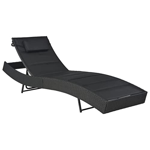 Myheimly Sonnenliege Poly Rattan und Textilene Schwarz von Myheimly