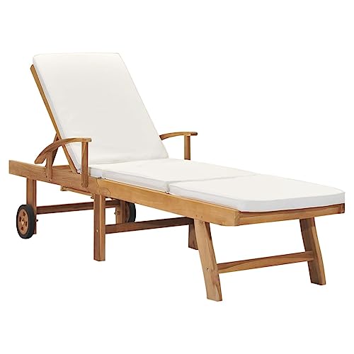 Myheimly Sonnenliege mit Auflage Massivholz Verstellbar Gartenliege Holzliege Liege Relaxliege Liegestuhl Strandliege Gartenmöbel Teak Creme von Myheimly