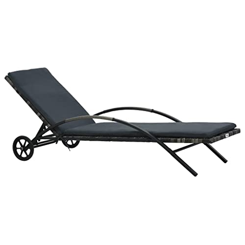 Myheimly Sonnenliege mit Auflage & Rädern Poly Rattan Gartenliege Relaxliege Liegestuhl Liege Anthrazit von Myheimly