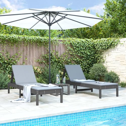 Myheimly Sonnenliegen 2 STK. Grau 199,5x60x74 cm Gartenliege Verstellbare Rückenlehne, Relaxliege Liege mit Latten-Design, Liegestuhl Strandliege für Garten Terrasse, Massivholz Kiefer von Myheimly