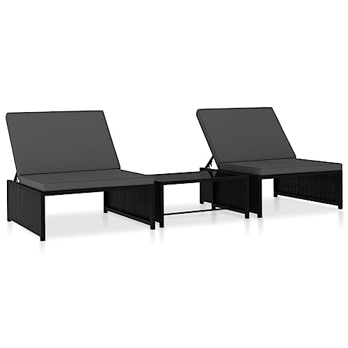 Myheimly Sonnenliegen 2 STK. mit Tisch Gartenliege Gartenmöbel Liege Relaxliege Strandliege Freizeitliege Liegestuhl Rattanmöbel Poly Rattan Schwarz von Myheimly