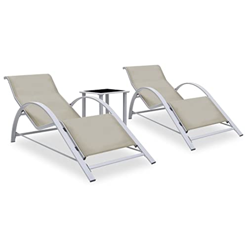 Myheimly Sonnenliegen Gartenliege Relaxliege Gartenmöbel Liege Strandliege 2 STK. mit Tisch Aluminium Cremeweiß von Myheimly