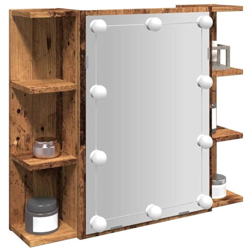 Myheimly Spiegelschrank, Wandregal mit LED-Leuchten, Wandschrank mit viel Stauraum, Schminkspiegel mit Ablagen Schrank Badezimmer, Altholz Myheimly Spiegelschrank, Wandregal mit LED-Leuchten, Wandschrank mit viel Stauraum, Schminkspiegel mit Ablagen Schrank Badezimmer, Altholz von Myheimly
