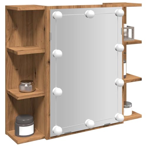 Myheimly Spiegelschrank, Wandregal mit LED-Leuchten, Wandschrank mit viel Stauraum, Schminkspiegel mit Ablagen Schrank Badezimmer, Eiche handwerklich Myheimly Spiegelschrank, Wandregal mit LED-Leuchten, Wandschrank mit viel Stauraum, Schminkspiegel mit Ablagen Schrank Badezimmer, Eiche handwerklich von Myheimly