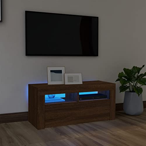 Myheimly TV Schrank, Fernsehtisch mit Stauraum LED-Leuchten, Lowboard für Fernseher, Fernsehschrank für Wohnzimmer,Holzwerkstoff Braune Eiche von Myheimly
