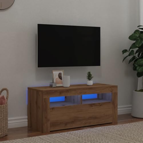 Myheimly TV Schrank, Fernsehtisch mit Stauraum LED-Leuchten, Lowboard für Fernseher, Fernsehschrank für Wohnzimmer,Holzwerkstoff Eiche handwerklich von Myheimly