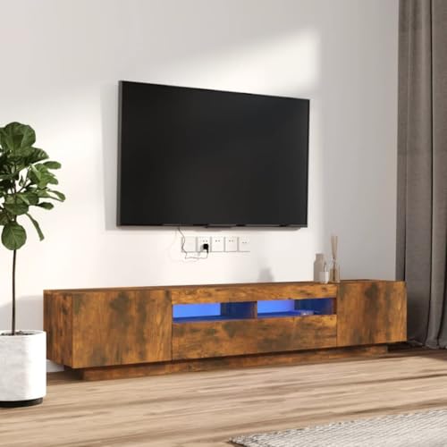 Myheimly TV Schrank Set 2-TLG. LED-Leuchten Lowboard TV Möbel Sideboard Fernsehschrank Fernsehtisch HiFi-Schrank Holzwerkstoff Räuchereiche von Myheimly