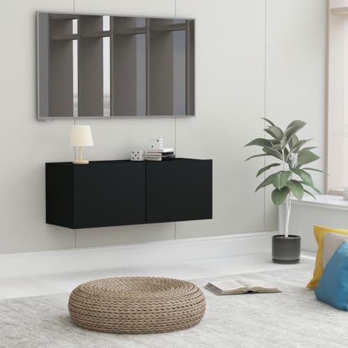 Myheimly TV Schrank mit 2 Klapptüren TV Möbel,Hängeboard,Lowboard Fernsehtisch Fernsehschrank Sideboard Holzwerkstoff Schwarz,80 cm von Myheimly
