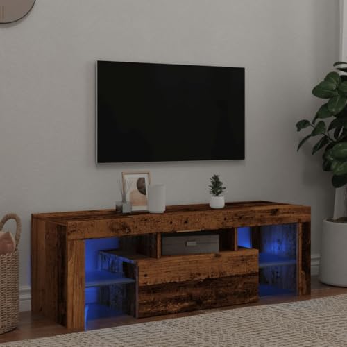 Myheimly TV Schrank mit LED-Leuchten Lowboard Fernsehschrank Fernsehtisch Sideboard HiFi-Schrank TV Möbel Tisch Board 120x35x40cm Altholz von Myheimly