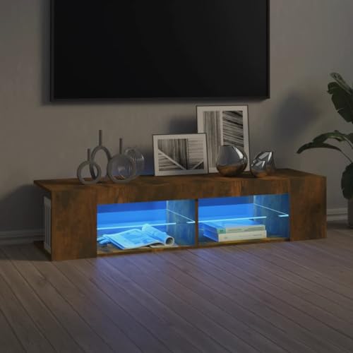 Myheimly TV Schrank mit LED-Leuchten Lowboard Fernsehschrank Fernsehtisch Sideboard HiFi-Schrank TV Möbel Tisch Board 135x39x30cm Räuchereiche von Myheimly