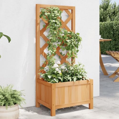 Myheimly Tannenholz Massiv Garten Spalier mit Blumenkasten Gartenspalier Rankgitter Rankhilfe Pflanzkasten Blumenkübel Braun,40 x 30 x 90 cm von Myheimly