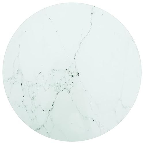 Myheimly Tischplatte Ersatztischplatte Marmorplatte Glasplatte für Esstisch Couchtisch Gartentisch Hartglas in Marmoroptik Weiß,Ø 40 cm von Myheimly