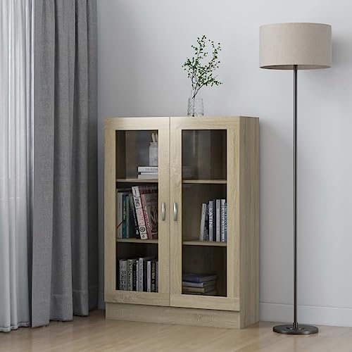 Myheimly Vitrinenschrank mit viel Stauraum, Beistellschrank für Schlafzimmer Wohnzimmer Büro, Büroschrank Schrank, Eichen-Optik Holzwerkstoff Sonoma-Eiche 82,5x30,5x115 cm Holzwerkstoff von Myheimly