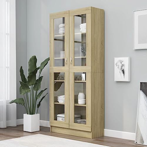 Myheimly Vitrinenschrank mit viel Stauraum, Beistellschrank für Schlafzimmer Wohnzimmer Büro, Büroschrank Schrank, Eichen-Optik Holzwerkstoff Sonoma-Eiche 82,5x30,5x185,5 cm Holzwerkstoff von Myheimly