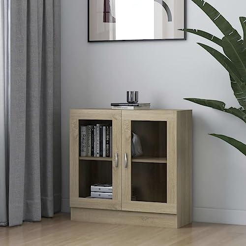 Myheimly Vitrinenschrank mit viel Stauraum, Beistellschrank für Schlafzimmer Wohnzimmer Büro, Büroschrank Schrank, Eichen-Optik Holzwerkstoff Sonoma-Eiche 82,5x30,5x80 cm Holzwerkstoff von Myheimly