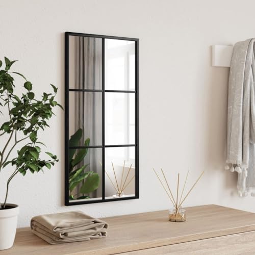 Myheimly Wandspiegel Hängespiegel Spiegel Flurspiegel Dekospiegel Schminkspiegel Wohnzimmer Wandmontage Badspiegel Schwarz Metall,30 x 60 cm von Myheimly