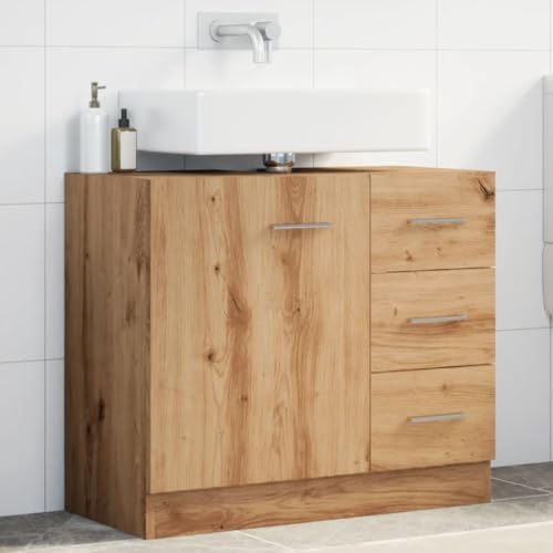 Myheimly Waschbeckenschrank Waschtisch Unterschrank Badmöbel Badschrank Badezimmerschrank Badezimmer Spanplatte Artisan-Eiche 63x30x54 cm Holzwerkstoff von Myheimly