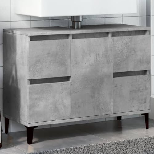 Myheimly Waschbeckenunterschrank, Waschtischunterschrank mit Stauraum,Unterschrank Metallbeine für Badezimmer, Badschrank Badezimmerschrank, Holzwerkstoff Betongrau von Myheimly