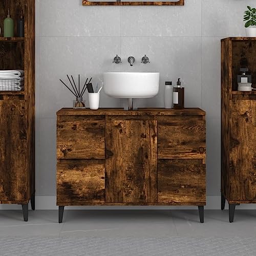 Myheimly Waschbeckenunterschrank, Waschtischunterschrank mit Stauraum,Unterschrank Metallbeine für Badezimmer, Badschrank Badezimmerschrank, Holzwerkstoff Räuchereiche Myheimly Waschbeckenunterschrank, Waschtischunterschrank mit Stauraum,Unterschrank Metallbeine für Badezimmer, Badschrank Badezimmerschrank, Holzwerkstoff Räuchereiche von Myheimly
