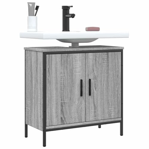 Myheimly Waschbeckenunterschrank,Badschrank Badezimmerschrank mit Stauraum,Waschtisch Unterschrank für Badezimmer,Badmöbel Grau Sonoma,60 x 30 x 60 cm von Myheimly
