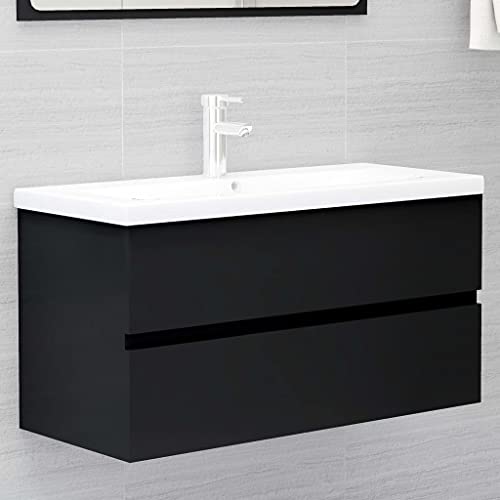 Myheimly Waschbeckenunterschrank Waschtisch Unterschrank Badmöbel Badschrank Badezimmerschrank Badezimmer Schwarz 90x38,5x45 cm Holzwerkstoff von Myheimly