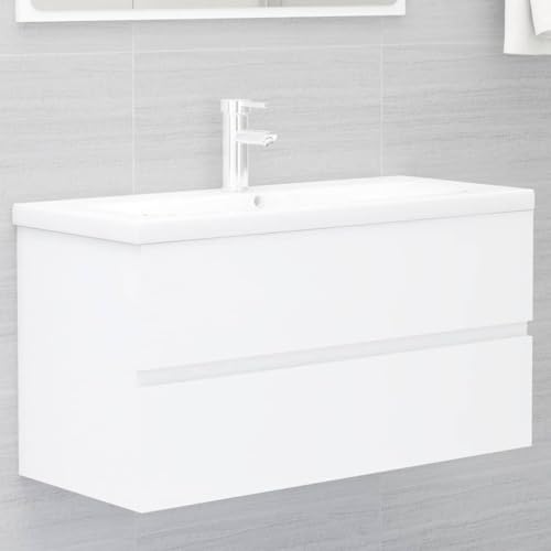 Myheimly Waschbeckenunterschrank Waschtisch Unterschrank Badmöbel Badschrank Badezimmerschrank Badezimmer Weiß 90x38,5x45 cm Holzwerkstoff von Myheimly