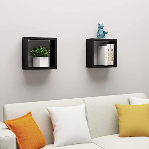 Myheimly Würfelregal Wandregal Hängeregal Cube Lounge CD Regal Dekoregal Bücherregal Schweberegal Wandboard Regalwürfel Schwarz,2 PZ*30 x 15 x 30 cm von Myheimly