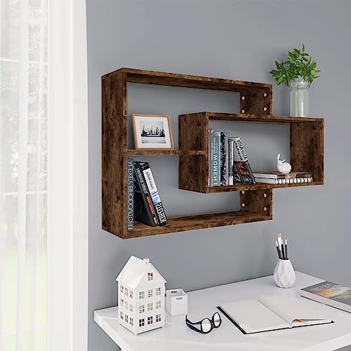 Myheimly andregale Bücherregale Hängeregale Wandregal Bücherregal Regale mit 3 offenen Fächern Schweberegale 104x20x58,5cm Holzwerkstoff Räuchereiche von Myheimly