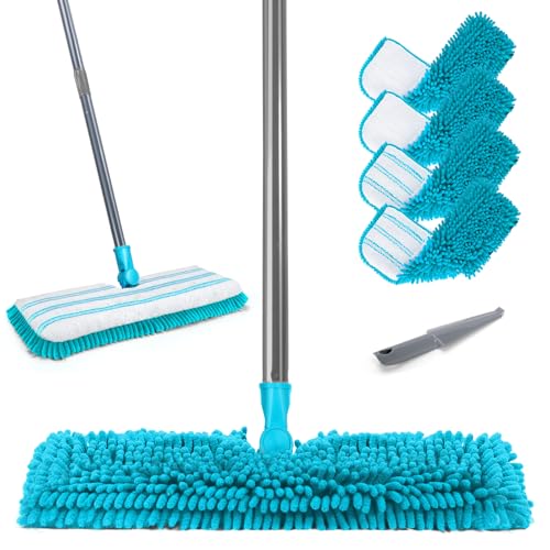 Myiosus Bodenwischer, Wischmopp mit 127CM Lang Griff und 360°Drehgelenk, Wischer für Hartholz Keramik Marmor Laminat Haus Küche, Wischer Boden inkl 4 Zweiseitig Chenille Wischpads und 1 Schaber, Blau Myiosus Bodenwischer, Wischmopp mit 127CM Lang Griff und 360°Drehgelenk, Wischer für Hartholz Keramik Marmor Laminat Haus Küche, Wischer Boden inkl 4 Zweiseitig Chenille Wischpads und 1 Schaber, Blau von Myiosus