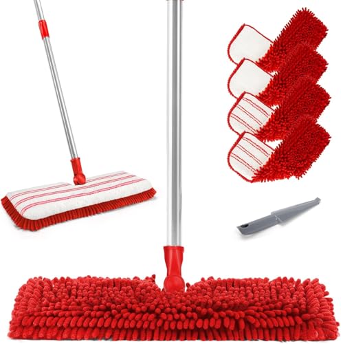 Myiosus Bodenwischer Set, Wischmopp mit 127cm Einstellbar Handgriff, Flachmopp mit 4 Waschbaren Chenille Wischpads, Wischer Boden für Hartholz,Fliesenboden, Laminat, Senden 1 Schaber, Rot Myiosus Bodenwischer Set, Wischmopp mit 127cm Einstellbar Handgriff, Flachmopp mit 4 Waschbaren Chenille Wischpads, Wischer Boden für Hartholz,Fliesenboden, Laminat, Senden 1 Schaber, Rot von Myiosus