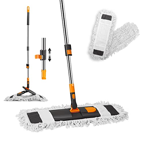 Myiosus Flacher Bodenwischer, Faltbar Wischmopp Set mit Zwei 60cm Breit Wischpads und 126cm Edelstahl Teleskopstiel, Floor Mop, Flachmopp für Hartholz Fliesen Parkett Marmor Laminat von Myiosus