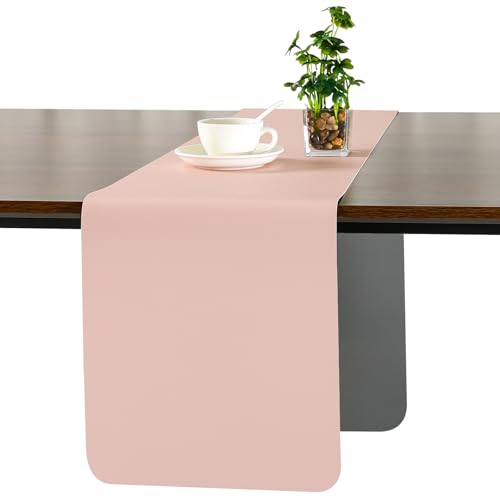 Myir JUN Tischläufer, Tischläufer Modern Tischläufer Abwaschbar Tischläufer Outdoor Doppelseitige Leder Tischläufer Wasserdicht rutschfest und zur Dekoration verwendbar 40 X 140 cm(Grau Rosa) von Myir JUN