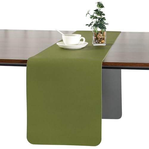 Myir JUN Tischläufer, Tischläufer Modern Tischläufer Abwaschbar Tischläufer Outdoor Doppelseitige Leder Tischläufer Wasserdicht rutschfest und zur Dekoration verwendbar 40 X 240 cm(Grau Grün) von Myir JUN
